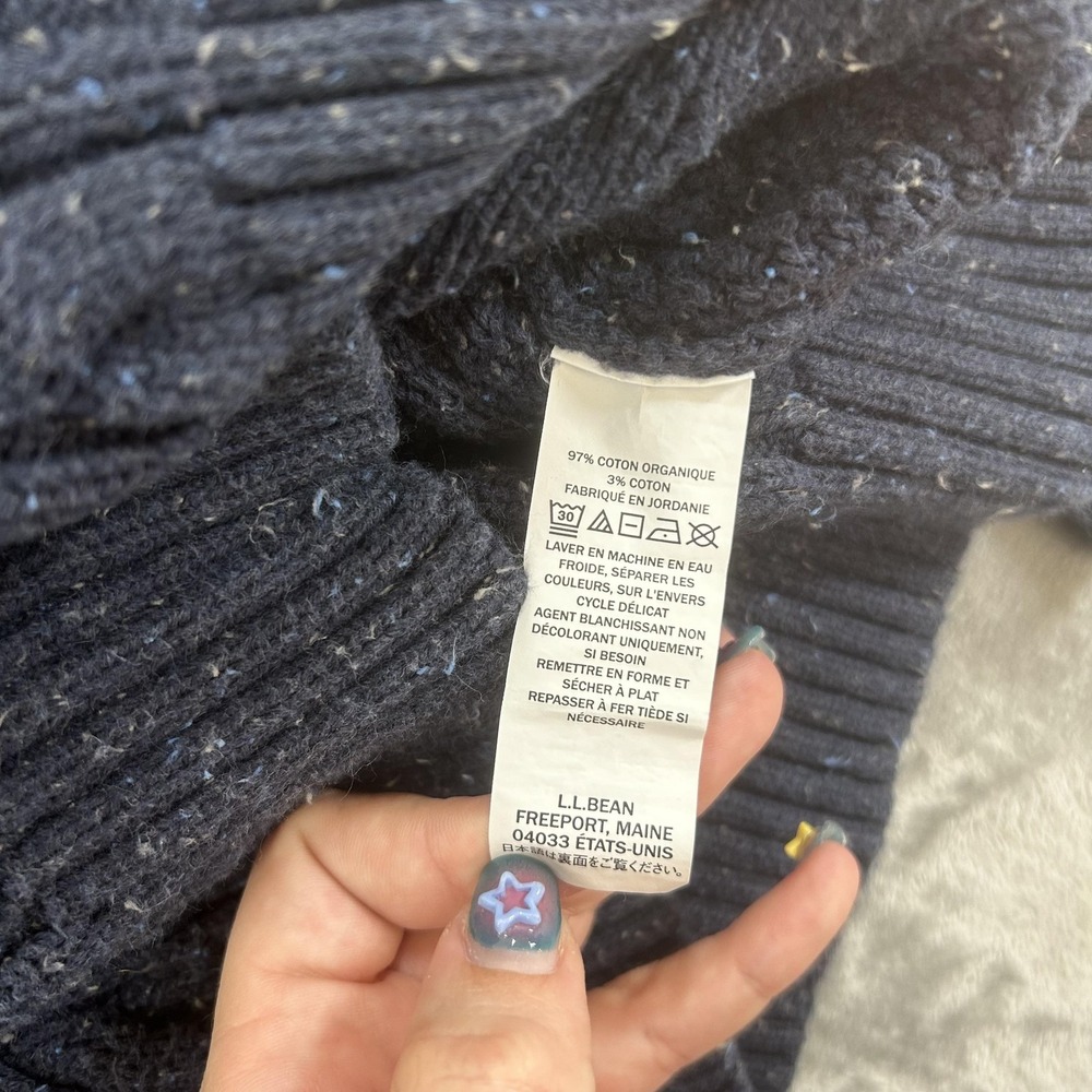 L.L. Bean Sweater Mens Small Blue Cable Knit Crew Neck Organic Cotton Pullover - Picture 7 of 14